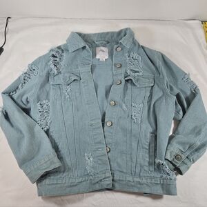 Iris Jeans Distressed Denim Jacket in Teal